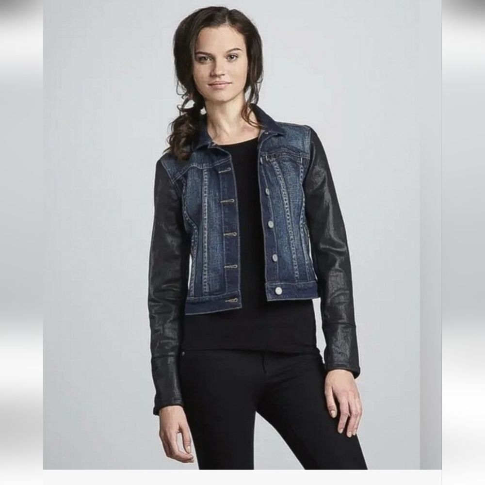 PAIGE Denim Jacket With Coated Sleeves Bikercore Whimsigoth Size S